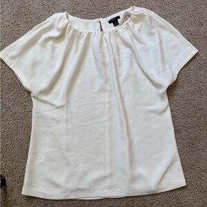 Ann Taylor Ivory Short-Sleeve Gathered Neck Blouse
